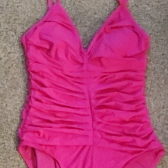 DKNY Women's Solid Pleated V-Neck One-Piece Swimsuit - Picture 4 of 4